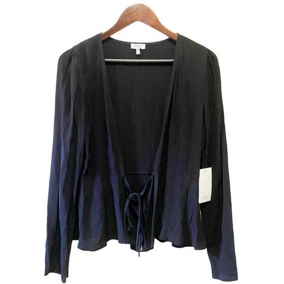 TOBI Women's Size M Open Front Laced Up Cardigan Sweater Long Sleeve Black - Picture 1 of 5